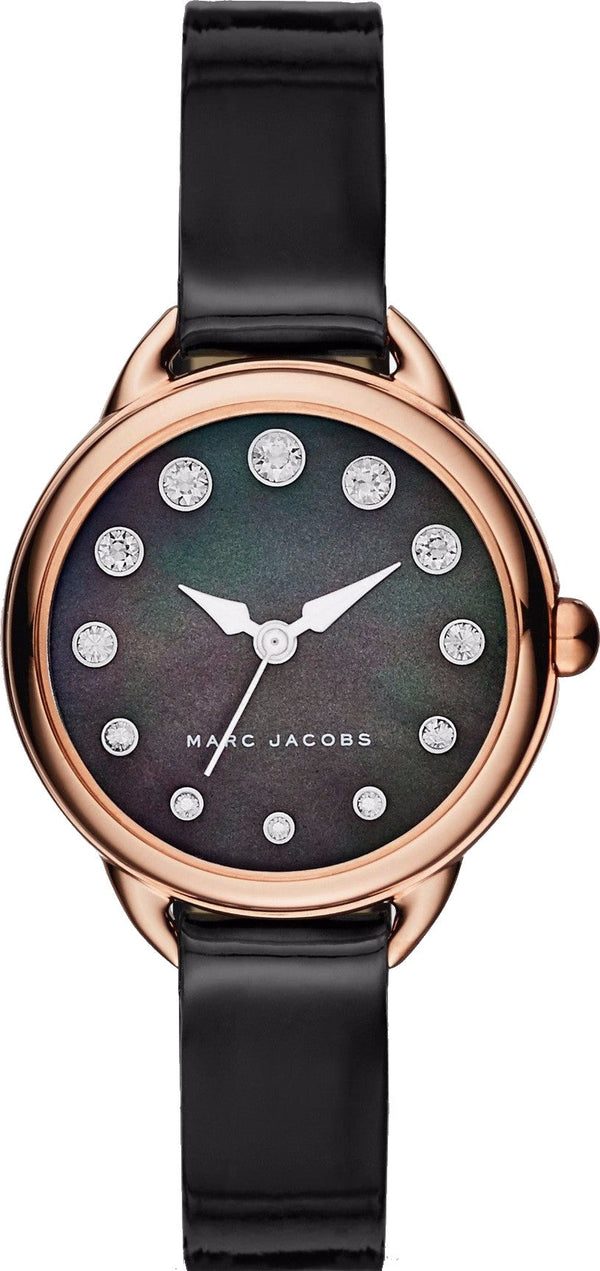 Shop Marc Jacobs Betty Mother of Pearl Black Dial Black Leather Strap Watch for Women - MJ1513 in USA