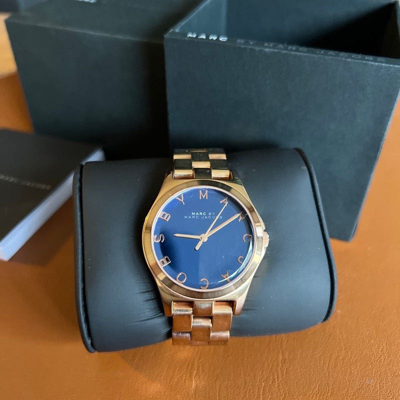 Marc Jacobs Henry Blue Dial Rose Gold Steel Strap Watch for Women - MBM3213 Buy Now By Marc Jacobs