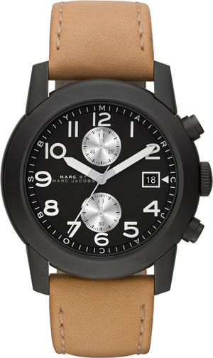 Marc Jacobs Larry Chronograph Black Dial Brown Leather Strap Watch for Men - MBM5053