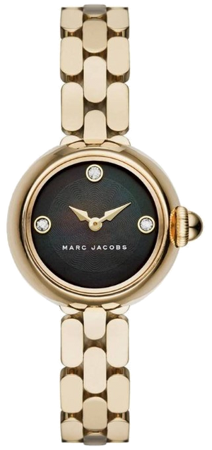Marc Jacobs Courtney Mother of Pearl Black Dial Gold Steel Strap Watch for Women - MJ3460