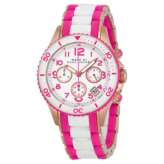 Marc Jacobs Rock Chronograph White Dial Two Tone Silicone Strap Watch for Women - MBM2593 Buy Now By Marc Jacobs