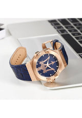 Maserati Potenza 42mm Rose Gold & Blue Dial Blue Leather Strap Watch For Men - R8851108027 Buy Now By Maserati
