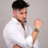 Maserati Stile Chronograph Black Dial Gold Steel Strap Watch For Men - R8873642001