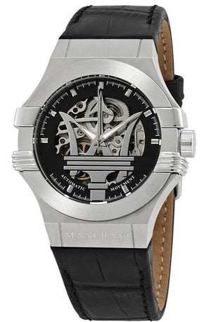 Maserati Potenza Automatic Black Dial Black Leather Strap Watch For Men - R8821108001