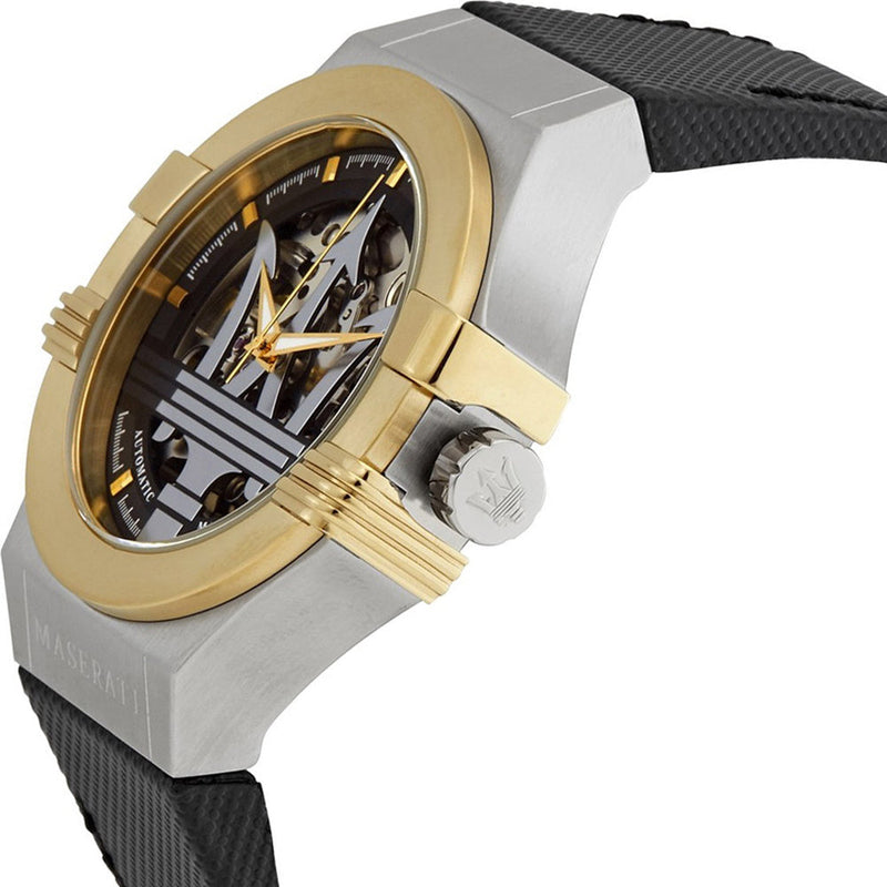 Maserati Potenza Automatic Skeleton Grey Dial Black Leather Strap Watch For Men - R8821108037 Buy Now By Maserati