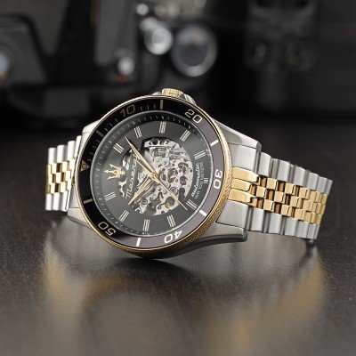 Maserati SFIDA Automatic Skeleton Black Dial Two Tone Steel Strap Watch For Men - R8823140010 Buy Now By Maserati