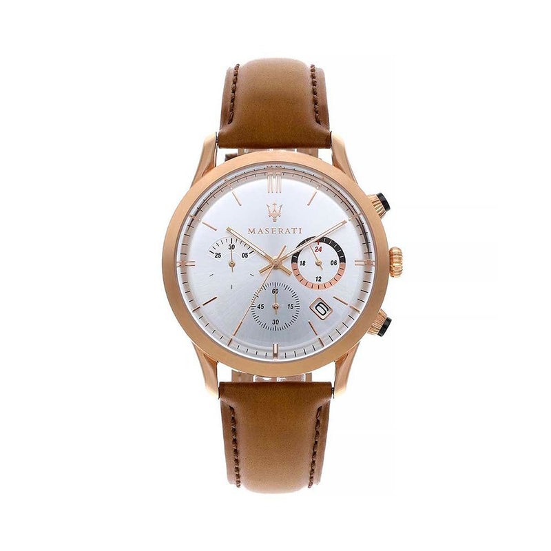 Maserati Ricordo Chronograph Silver Dial Brown Leather Strap Watch For Men - R8871633002 Buy Now By Maserati