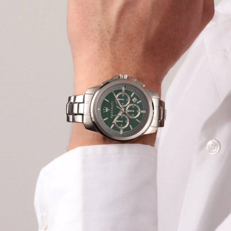 Maserati Successo Chronograph Green Dial Silver Steel Strap Watch For Men - R8873621017 Buy Now By Maserati
