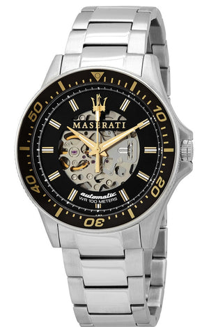 Maserati SFIDA Automatic Black Dial Silver Steel Strap Watch For Men - R8823140002