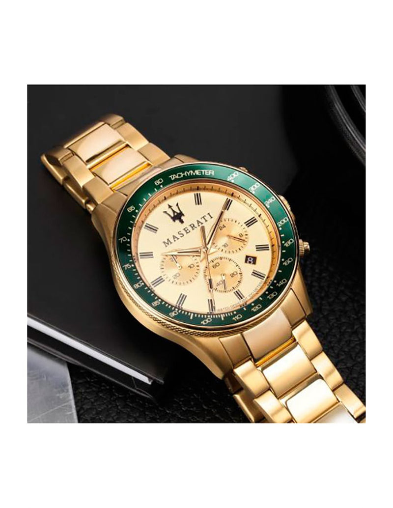 Shop Maserati SFIDA Quartz Yellow Dial Gold Strap Watch For Men - R8873640005 in USA
