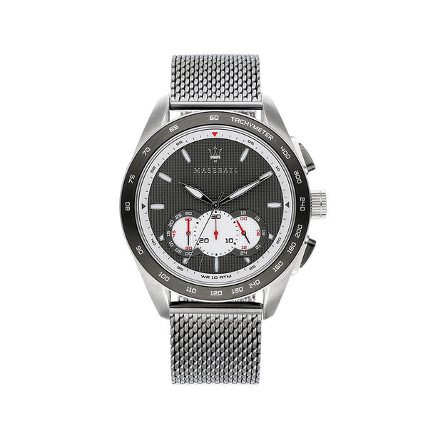 Maserati Traguardo Chronograph Black Dial Silver Mesh Bracelet Watch For Men - R8873612008