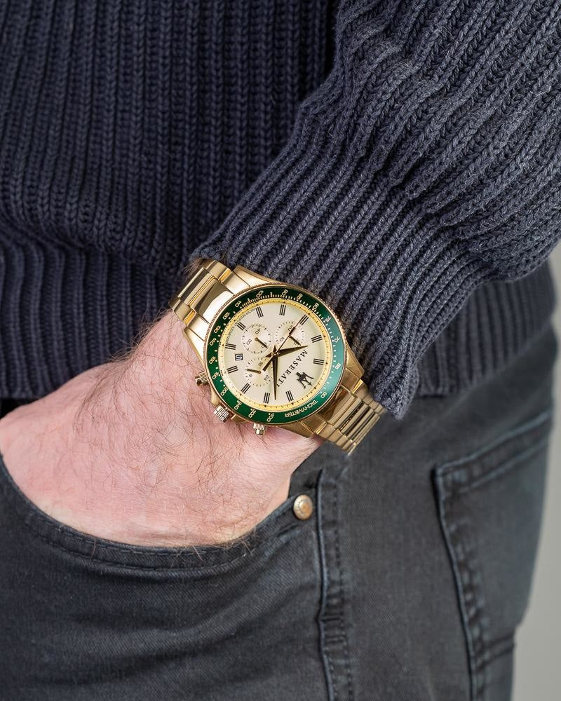 Shop Maserati SFIDA Quartz Yellow Dial Gold Strap Watch For Men - R8873640005 in USA