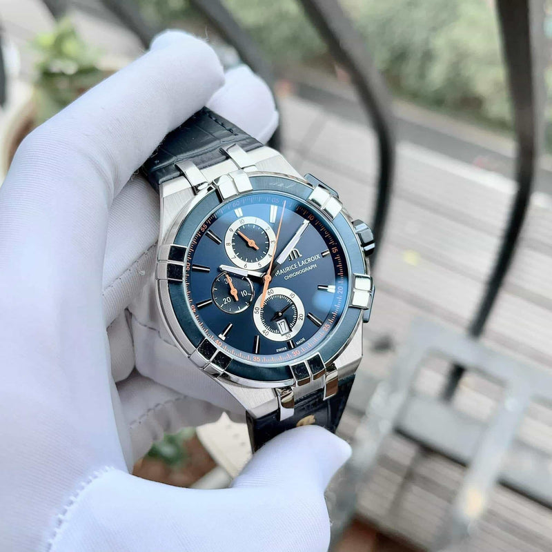 Maurice Lacroix Aikon Chronograph Blue Dial Blue Leather Strap Watch For Men - AI1018-SS001-432-4 Buy Now By Maurice Lacroix