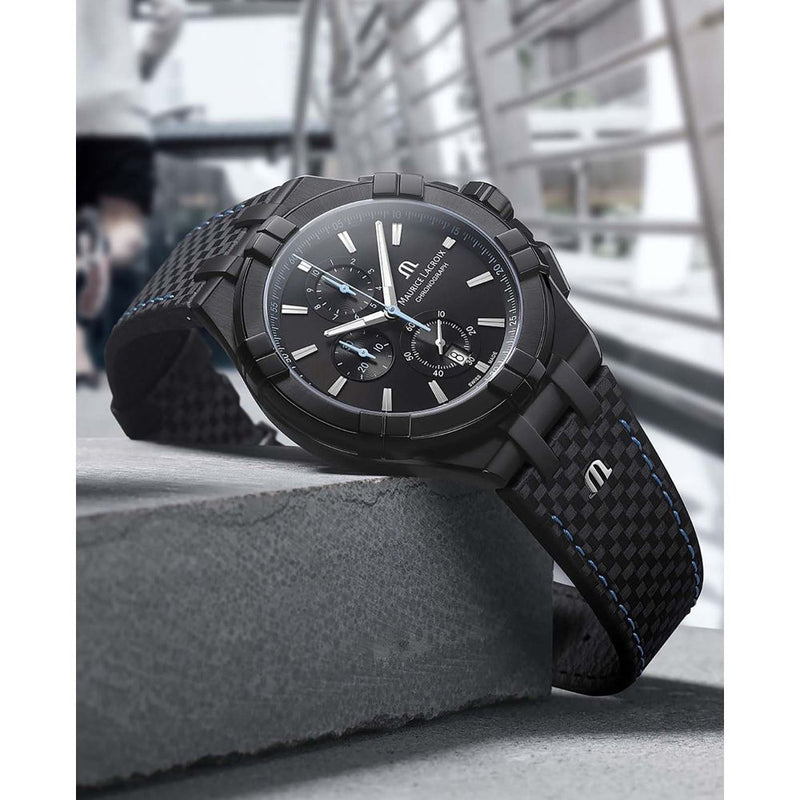 Maurice Lacroix Aikon Chronograph Limited Edition Black Dial Black Leather Strap Watch for Men - AI1018-PVB01-337-1 Buy Now By Maurice Lacroix