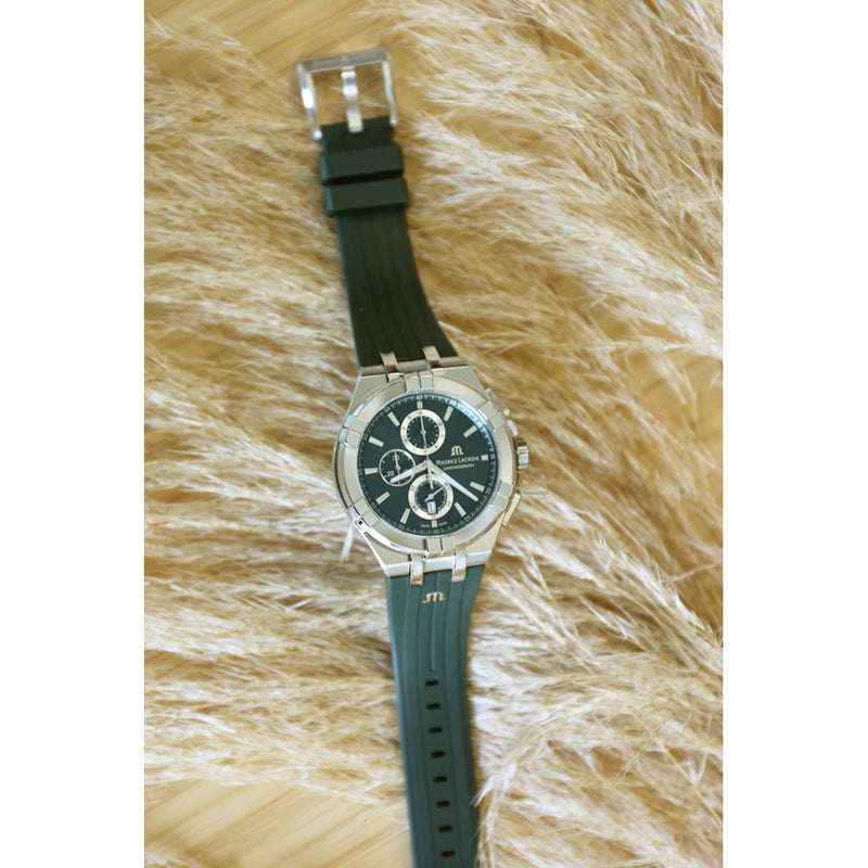 Maurice Lacroix Aikon Chronograph Green Dial Green Rubber Strap Watch for Men - AI1018-SS000-630-5 Buy Now By Maurice Lacroix