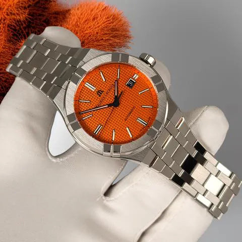 Maurice Lacroix Aikon Automatic Date Orange Dial Silver Steel Strap Watch For Men - AI6008-SS00F-530-E Buy Now By Maurice Lacroix