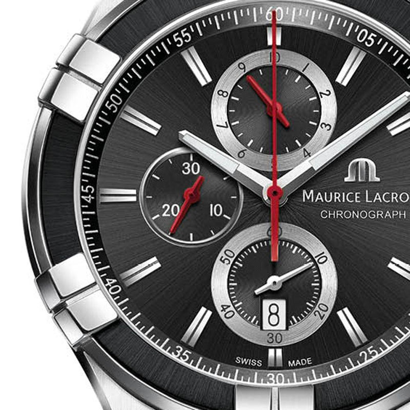 Maurice Lacroix Aikon Chronograph Black Dial Green Leather Strap Watch for Men - AI1018-PVB21-330-1 Buy Now By Maurice Lacroix