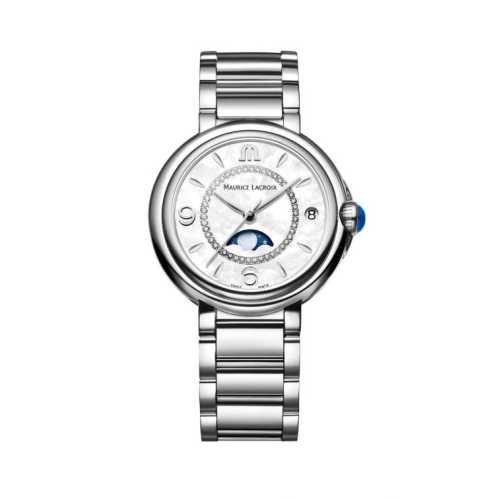 Shop Maurice Lacroix Fiaba Moonphase White Mother of Pearl Dial Silver Steel Strap Watch for Women - FA1084-SS002-170-1 in USA