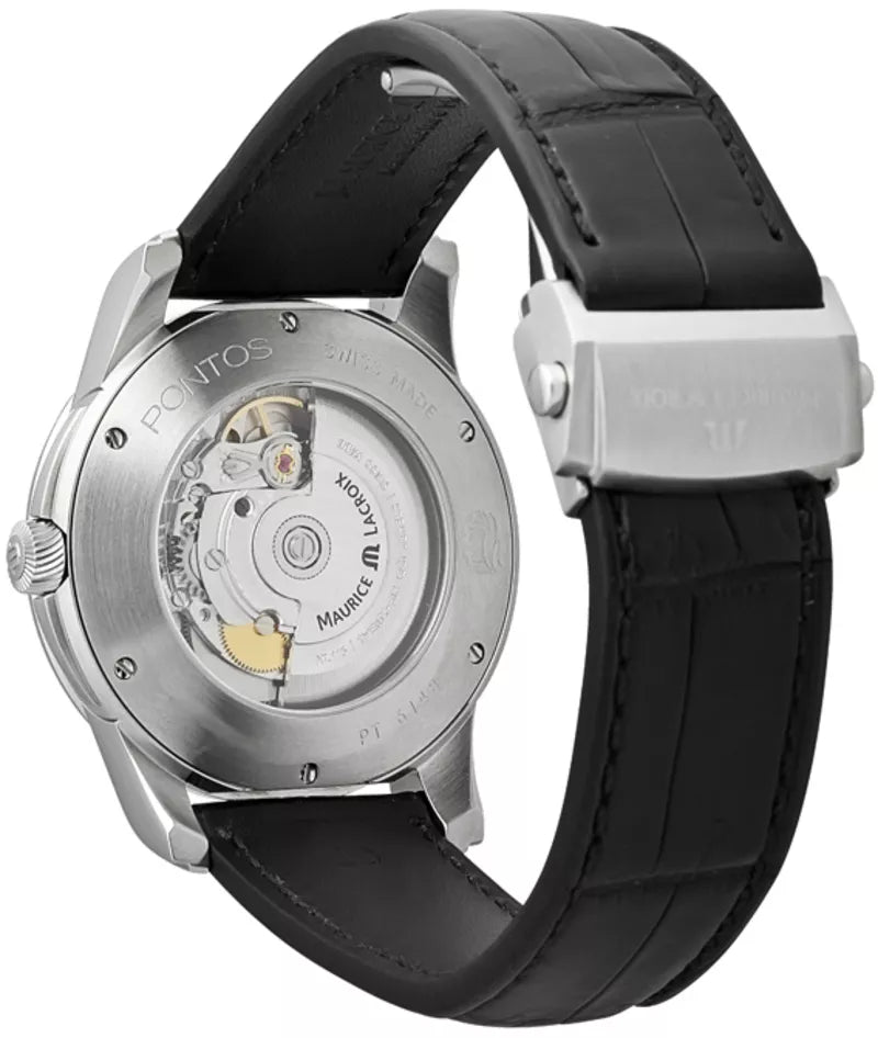 Maurice Lacroix Pontos Silver Dial Black Leather Strap Watch For Men - PT6148-SS001-131 Buy Now By Maurice Lacroix