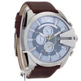 Diesel Mega Chief Light Blue Dial Brown Leather Strap Watch For Men - DZ4281