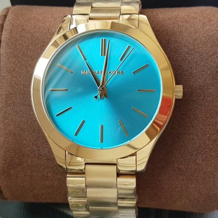 Michael Kors Slim Runway Blue Dial Gold Steel Strap Watch for Women - MK3265 Buy Now By Michael Kors