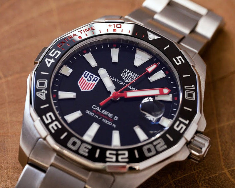 Shop Tag Heuer Aquaracer Automatic Match Timer Black Dial Silver Steel Strap Watch for Men - WAY201G.BA0927 in USA