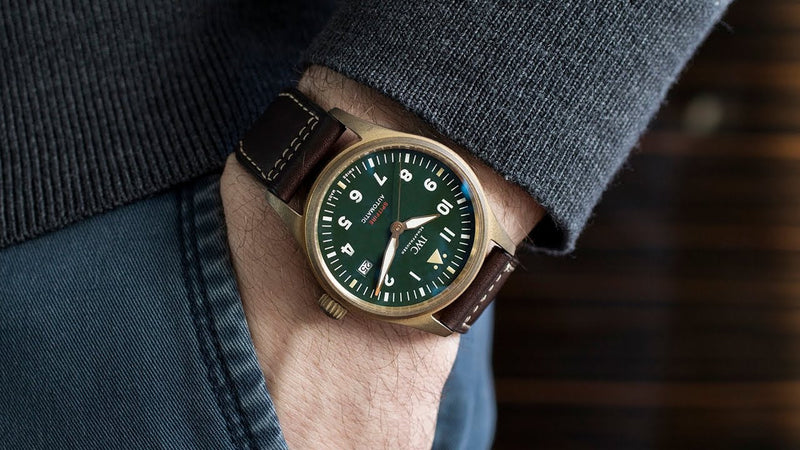 Shop IWC Pilot's Watch Automatic Spitfire Green Dial Brown Leather Strap Watch for Men - IW326802 in USA
