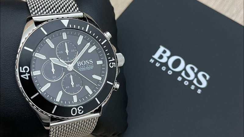Shop Hugo Boss Ocean Edition Black Dial Silver Mesh Bracelet Watch for Men - 1513701 in USA