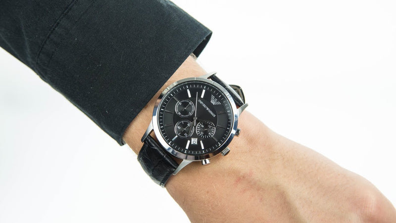 Emporio Armani Renato Chronograph Black Dial Black Leather Strap Watch For Men - AR2447 Buy Now By Emporio Armani