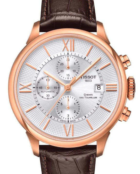 Tissot Des Tourelles Chronograph Silver Dial Brown Leather Strap Watch For Men - T099.427.36.038.00 Buy Now By Tissot