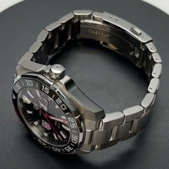 Shop Tag Heuer Aquaracer Automatic Match Timer Black Dial Silver Steel Strap Watch for Men - WAY201G.BA0927 in USA