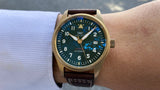 Shop IWC Pilot's Watch Automatic Spitfire Green Dial Brown Leather Strap Watch for Men - IW326802 in USA