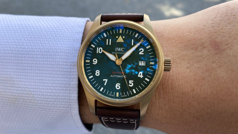 Shop IWC Pilot's Watch Automatic Spitfire Green Dial Brown Leather Strap Watch for Men - IW326802 in USA