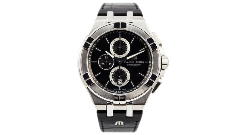 Maurice Lacroix Aikon Chronograph Black Dial Black Leather Strap Watch for Men - AI1018-SS001-330-1 Buy Now By Maurice Lacroix