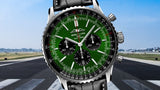 Shop Breitling Navitimer B01 Chronograph 46 Green Dial Black Leather Strap Watch for Men - AB0137241L1P1 in USA