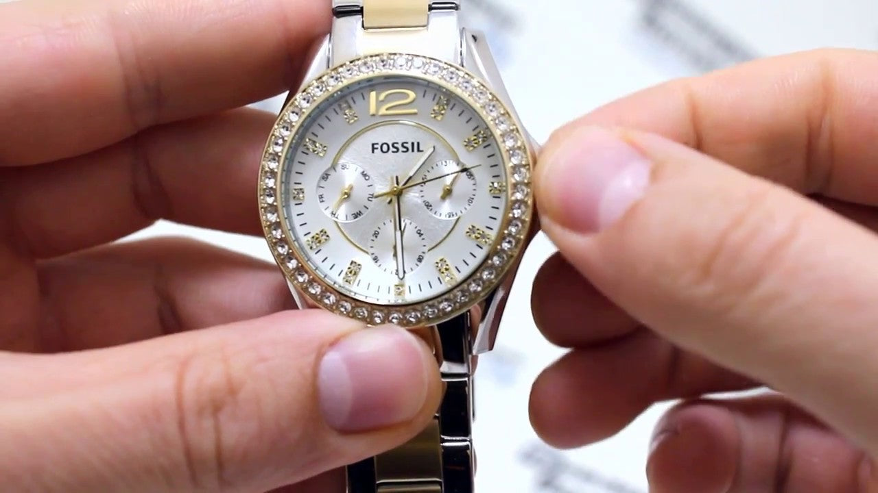 Fossil Riley White Dial Two Tone Steel Strap Watch for Women - ES3204