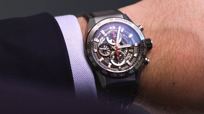 Tag Heuer Carrera Chronograph Steel & Ceramic Black Dial Black Rubber Strap Watch for Men - CBG2090.FT6145 Buy Now By Tag Heuer