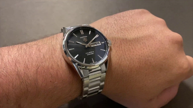 Tag Heuer Carrera Calibre 5 Automatic Black Dial Silver Steel Strap Watch for Men - WAR201A.BA0723
