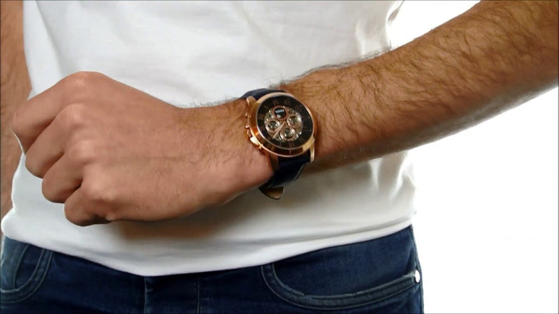 Fossil Grant Automatic Blue Dial Blue Leather Strap Watch for Men - ME3029 Buy Now By Fossil