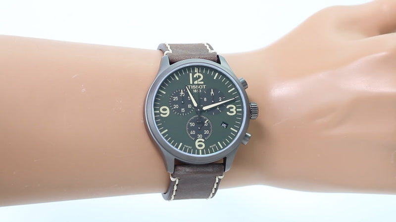 Tissot T Sport Chrono XL Green Dial Brown Leather Strap Watch For Men - T116.617.36.097.00 Buy Now By Tissot