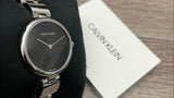 Shop Calvin Klein Wavy Black Dial Silver Steel Strap Watch for Women - K9U23141 in USA