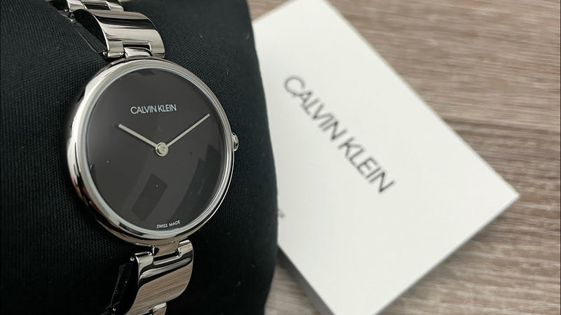 Shop Calvin Klein Wavy Black Dial Silver Steel Strap Watch for Women - K9U23141 in USA
