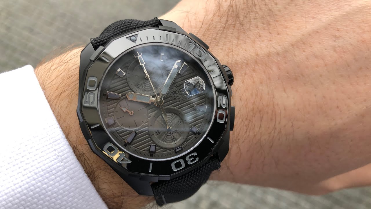 Tag Heuer Aquaracer Automatic Chronograph Special Edition Titanium Grey Dial Black Leather Strap Watch for Men - CAY218B.FC6370
