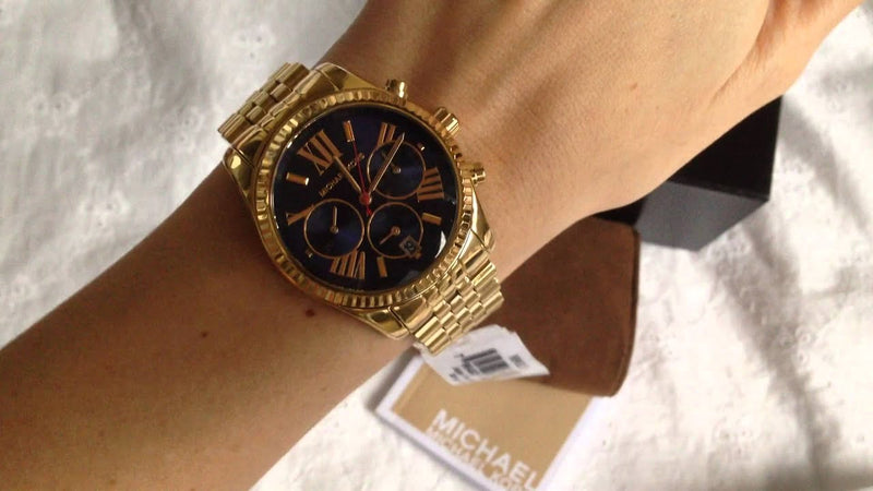 Michael Kors Lexington Chronograph Blue Dial Gold Steel Strap Watch For Women - MK6206 Buy Now By Michael Kors