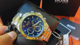 Hugo Boss Hero Chronograph Blue Dial Two Tone Steel Strap Watch for Men - 1513767