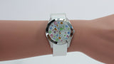 Guess Wanderlust Crystals Silver Dial White Rubber Strap Watch for Women - W1059L1 Buy Now By Guess