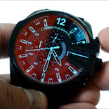 Shop Diesel Mega Chief Black Dial Black Leather Strap Watch For Men - DZ4323 in USA