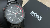 Hugo Boss Globetrotter Chronograph Black Dial Black Steel Strap Watch for Men - 1513825