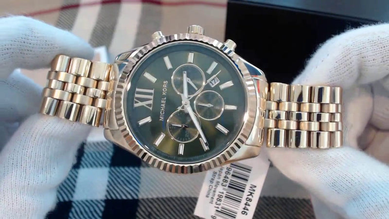 Michael Kors Lexington Chronograph Green Dial Gold Steel Strap Watch for Men - MK8446 Buy Now By Michael Kors