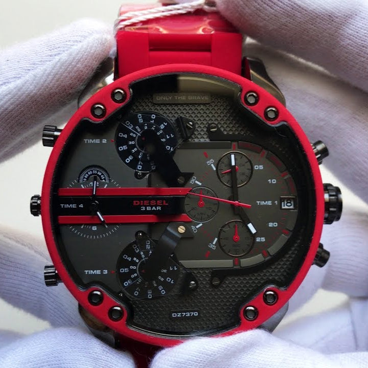 Diesel Mr Daddy 2.0 Chronograph Black Dial Red Silicone Strap Watch For Men - DZ7370 Buy Now By Diesel
